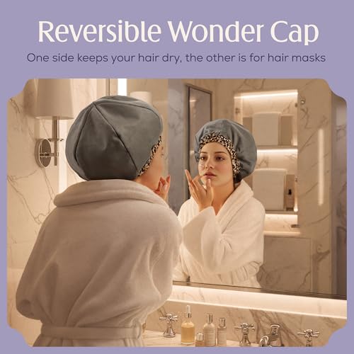 Leopard Pattern Reusable Waterproof Shower Cap for Women with Long Hair