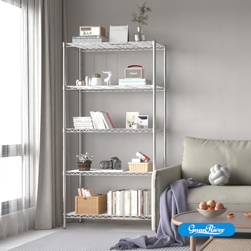 Adjustable Metal Wire Shelving Unit - Chrome Finish, 36 x 14 x 72 Inches with 5 Shelves