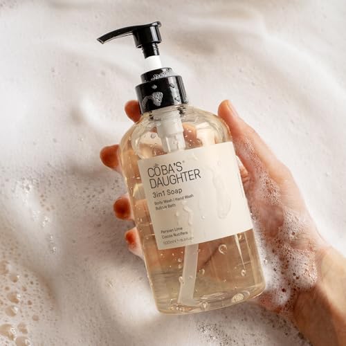 COBA'S DAUGHTER 3in1 Soap | Bubble Bath, Body Wash & Hand Wash | Aromatherapy-Infused with Persian Lime & Cocos Nucifera | Inulin & Seaweed Extract for Smooth, Hydrated Skin (16.9 Oz)