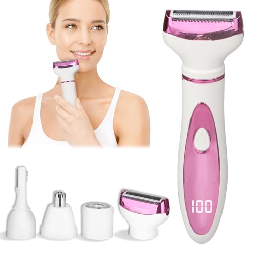 Electric Razor for Women Men,4 in 1 Painless Ladies Wet & Dry Body Razors and Facial Hair Remover,Rechargeable Led Display Hair Removal Kit for Nose Face Body Leg Bikini Arm Hair