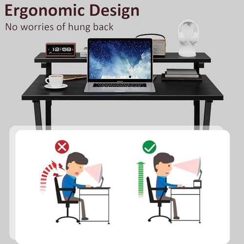 Small Computer Desk with Adjustable Monitor Stand - Black, 27.5 Inch Space Saver