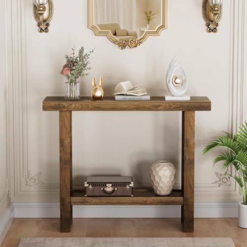 LIFECHOVY Farmhouse Narrow Wood Entryway Console Table with Storage - Brown