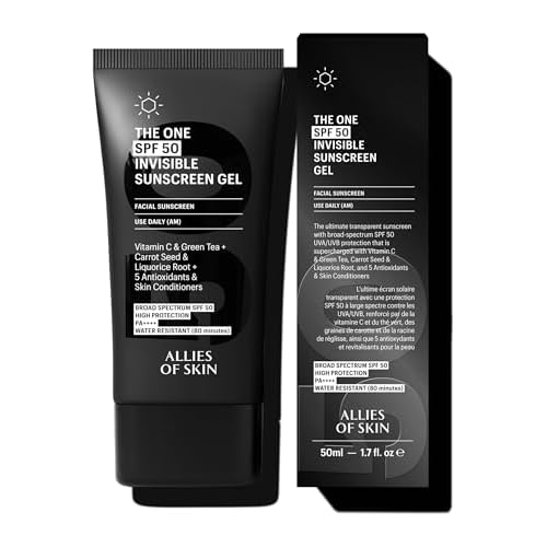 Allies of Skin Daily Face Sunscreen SPF 50 | Zero White Cast Lightweight Gel Formula | Dermatologist Tested Under Makeup Primer| Water-Resistant & PA++++ Broad Spectrum UVA/UVB (1.7 oz)