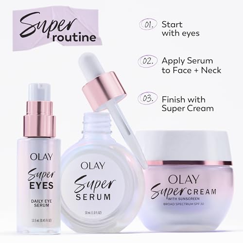 Olay Super Cream with Sunscreen SPF 30 (1.7 oz) + Super Serum (1.0 oz) - Utimate Lightweight Face Moisturizer - Vitamin C & E, Hyaluronic Acid, Niacinamide - Hydrate, Smooth, Brighten, Firm