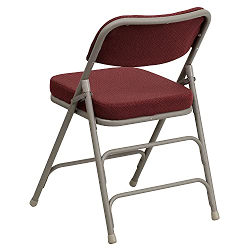 Burgundy Fabric Folding Chairs Set of 2 with Cushioned Seats, 300lb Capacity — Gray Frame