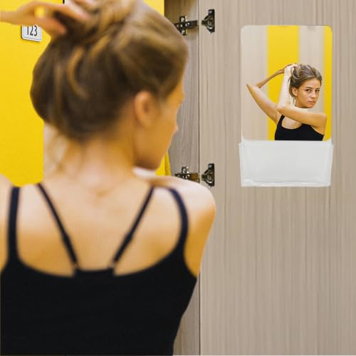 Magnetic Locker Mirror with Storage Pocket - White, 9.4 x 5.5 Inches, 2 Pack