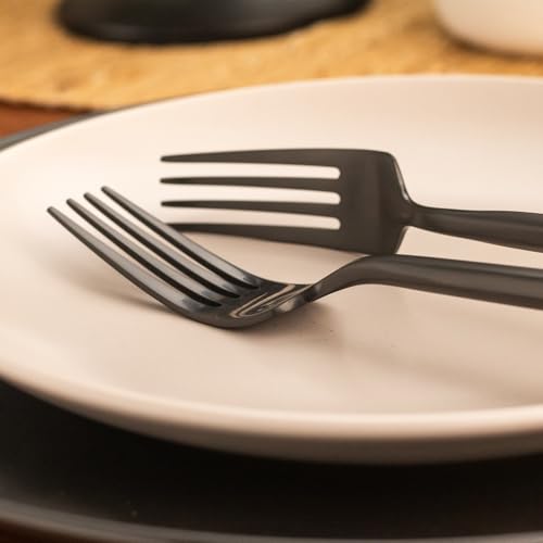 Black Hexagon Forged Silverware Set for 4 - 20-Piece Stainless Steel Flatware