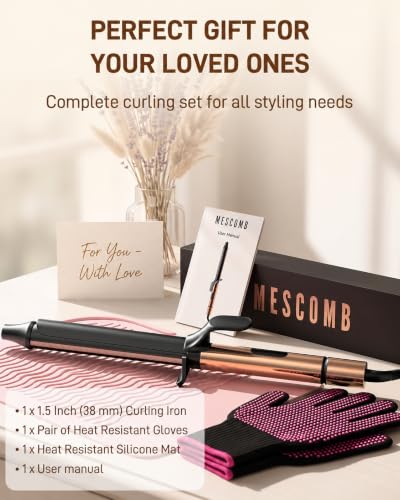 MESCOMB 1.5 Inch Long Barrel Curling Iron for Loose Waves and Volume