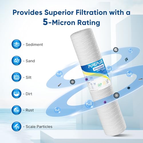 Whole House 5 Micron String Wound Sediment Filter 20x4.5 Inches - 2 Pack
