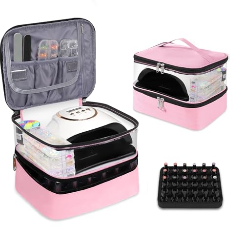 Pink Double Layer Nail Polish & Lamp Organizer with Adjustable Dividers - Beloving