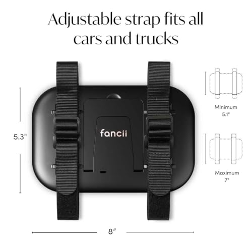 Fancii Car Sun Visor Makeup Mirror with Light, Rechargeable, 3 Color Modes, Dimmable, Adjustable Strap Clip-On Vanity Mirror, Universal fit, Built-in Kickstand (Juni 2) - Black