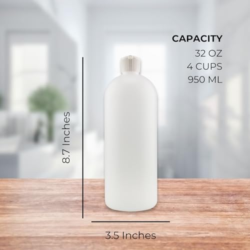 Cornucopia Brands 32oz Flip-Top Plastic Squeeze Bottles (4-Pack) XL Dilution Bottles for Shampoo & Dog Grooming