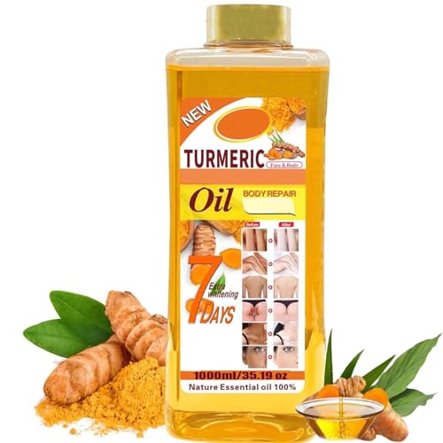 Turmeric Body Oil 1000ml by Hlonns – Pure Veetgold Turmeric Superior Oil, 7days Retinol Vit C Formula
