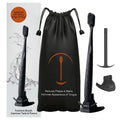 Black TOKII 2-in-1 Tongue Scraper & Toothbrush - Charcoal Soft Bristles, Travel Pouch