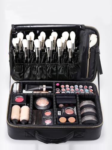 Large Waterproof Makeup Train Case with Adjustable Dividers – Portable Cosmetic Organizer for Women