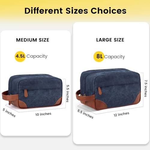 Large Canvas Travel Toiletry Bag for Men - Navy Blue, Organized & Water-Resistant