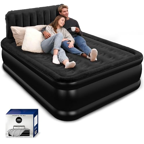 Queen Air Mattress with Headboard & Built-In Pump, Heavy Duty Support