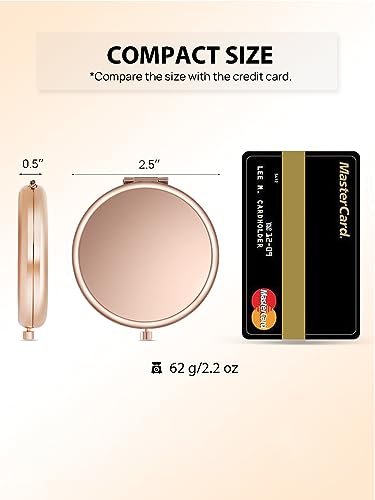 Compact Pocket Mirror 2.5 Inch Rose Gold 1x/2x Magnification Set of 6