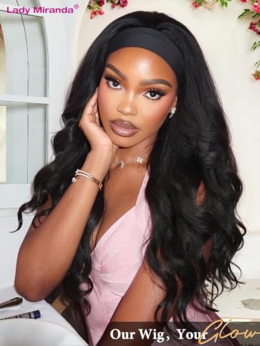 Lady Miranda Wavy Curly Headband Wig - Black, 26 Inch Layered Flip Curls