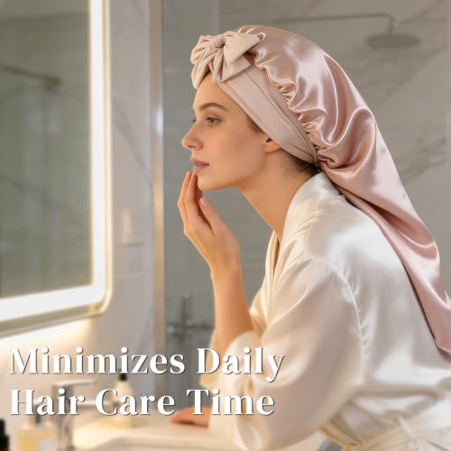 ZIMASILK Pink 100% Mulberry Silk Bonnet for Sleeping Women – Long & Comfortable