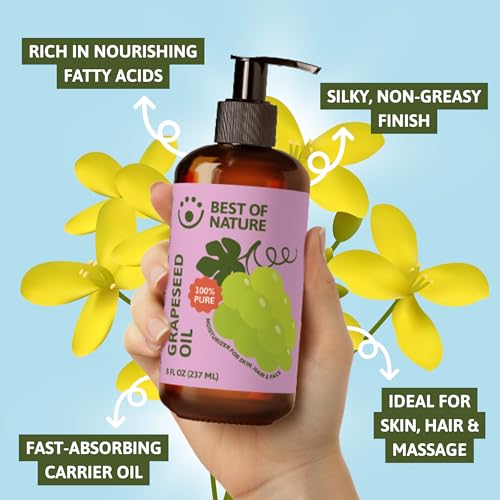 Grapeseed Oil 64 Fl Oz - Lightweight, Fast-Absorbing Body & Face Moisturizer (Pack of 1)