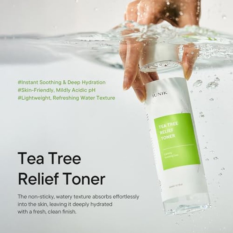 IUNIK Tea Tree Relief Vegan Face Toner - Facial Moisturizer Acne-Prone Irritated Skin w Tea Tree 67% Centella Asiatica 19.5% 6.7 Fl OZ Sensitive Skin Breakout Rosacea Blemish Plant-Based Ingredients