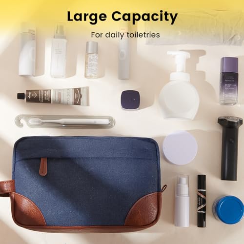 Large Canvas Travel Toiletry Bag for Men - Navy Blue, Organized & Water-Resistant