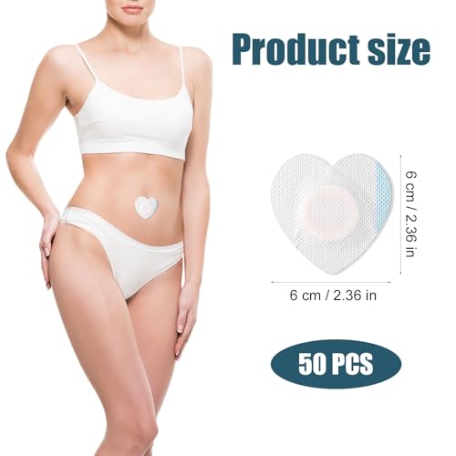 50pcs Castor Oil Wrap for Belly Button, Heart Shape Self-Adhesive & Highly Absorbent Castor Oil Wrap Pack for Belly Button Pad Patches Waterproof Disposable Cover Stickers (Oils Not Included)