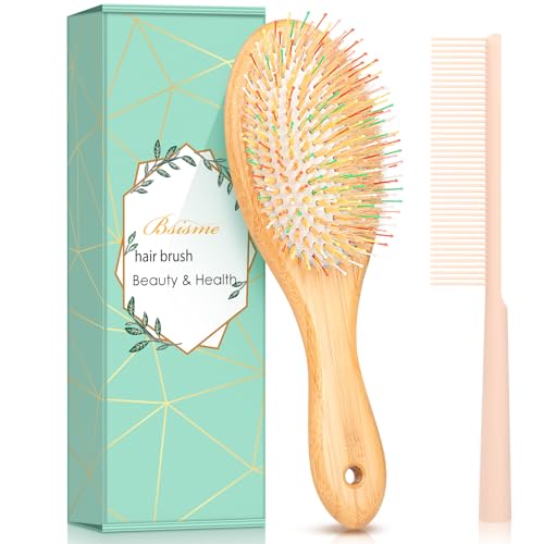 White Boar Bristle Hair Brush with Bamboo Paddle - Detangler & Scalp Massage