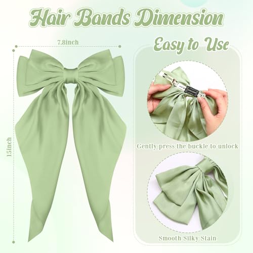 Mimorou 25 Pcs Satin Hair Bows Bulk Silky Big Hair Bows for Women Oversized Long Tail Ribbons Large Knot Clips Barrettes for Holiday Gifts(Plain)