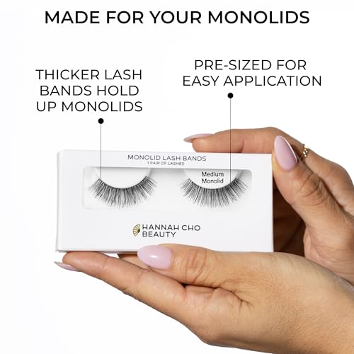 Natural False Lashes for Monolids - Medium Style - Real Hair, Handcrafted, Non-Synthetic - Lifts Heavy Lids - Easy Application - Hannah Cho Beauty
