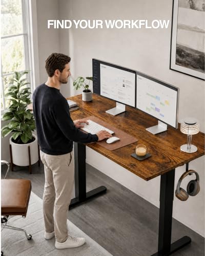 Acrolix 40x24 Electric Standing Desk with Cable Management, Rustic Brown