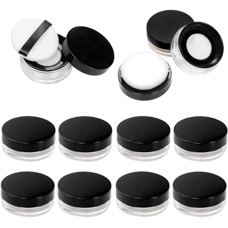8 Pieces Loose Powder Containers, 10g/10ml Reusable Plastic Empty Powder Case with Sponge Puff, No Leak Compact Makeup Powder Box Cosmetic Jar Refillable with Sifter and Lid for Travel