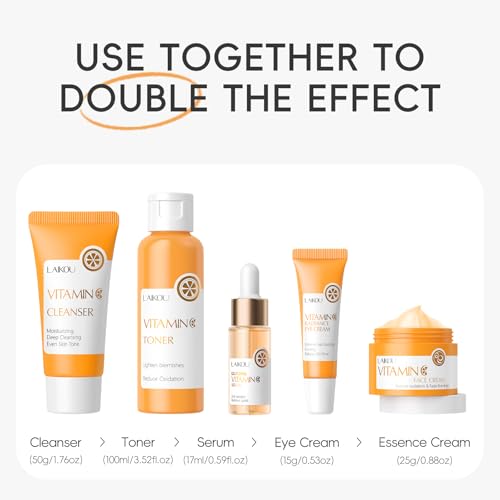 LAIKOU Vitamin C Skin Care Set for Face - 5-Piece Beginner Kit, Travel Friendly