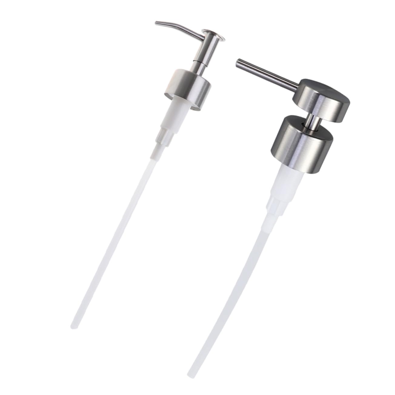 VALICLUD 2Pcs Stainless Steel Pump Head Replacement for Lotion and Soap Dispenser Bottle Caps with Long Nozzle for Easy Control for Home Kitchen and Bathroom Use
