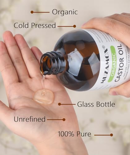 Organic Cold Pressed Castor Oil 16 Fl Oz in Glass Bottle - Pure, Hexane Free, For Hair, Skin & Castor Pack - MUZAMOX
