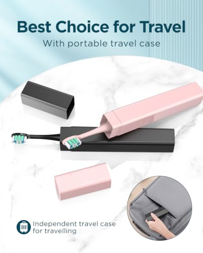 Electric Toothbrush Set with 12 Replacement Heads & Travel Case – Black+Pink