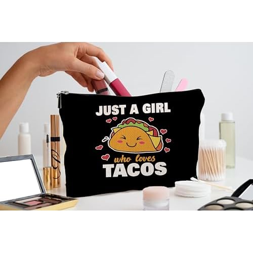 Taco Gifts for Lovers, Makeup Bag, Food Cosmetic Bag With Zipper, Just A Girl Who Loves Tacos, Birthday Gifts