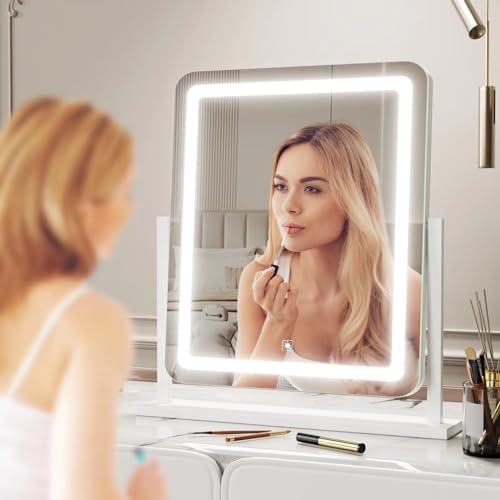 Lighted Makeup Mirror 17.2 x 13.6 Inches with 5X Magnifier White - Adjustable Brightness & 360° Rotation