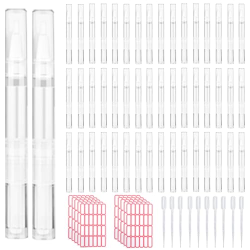50 Pack 3ml Clear Twist Nail & Lip Oil Applicator Pens with Brush & Labels