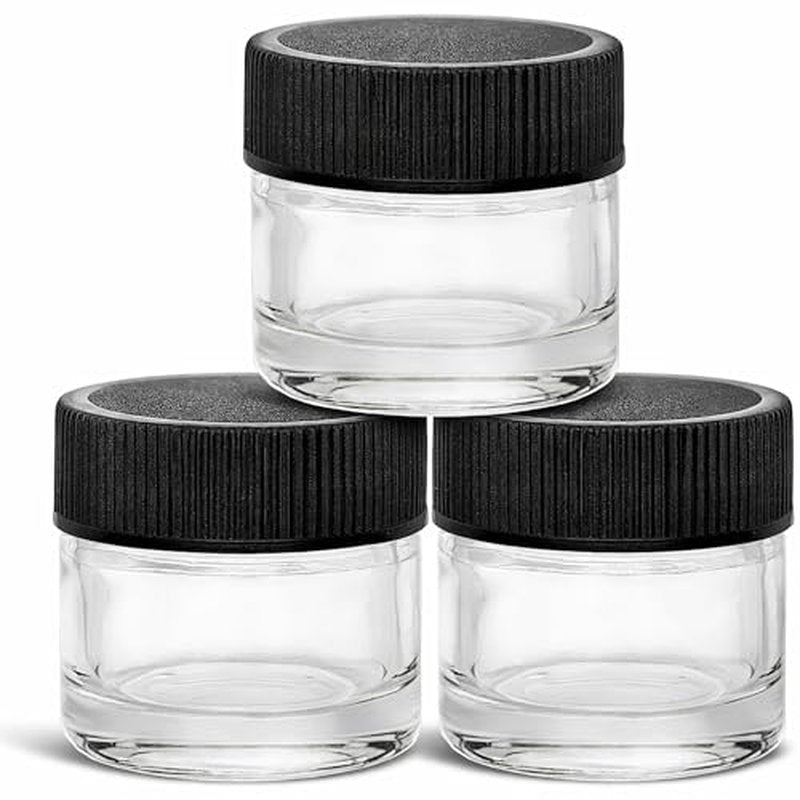 (200 Pack) 5ml Thick Glass Jars with Black Lids - Airtight Containers for Oil, Lip Balm, Wax, Cosmetics - Mini Refillable Jars Great for Travel, Samples, & More