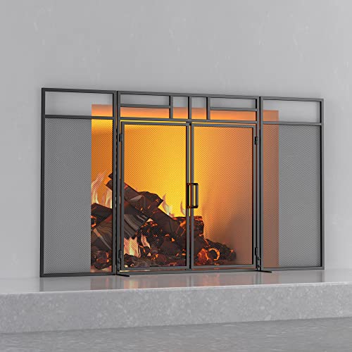 Magnetic Fireplace Screen 3-Panel Wrought Iron Spark Guard for Indoor Use