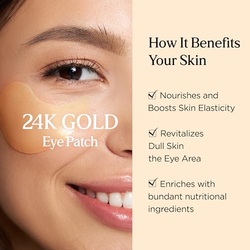 Gold Eye Patches for Dark Circles & Puffiness - 60 Pairs, Hydrating & Anti-Aging