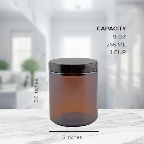 Amber Brown Glass Cosmetic Jars Pack of 6 9oz - Airtight Body Butter & Cream Storage