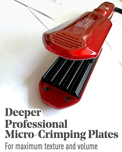 Red Ceramic Hair Crimper Iron for Volumizing & Anti-Static Styling - Adjustable Temp