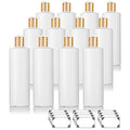 JUVITUS 16 oz Large White Refillable Plastic Squeeze Bottles with Gold Disc Cap Lid (12 pack)