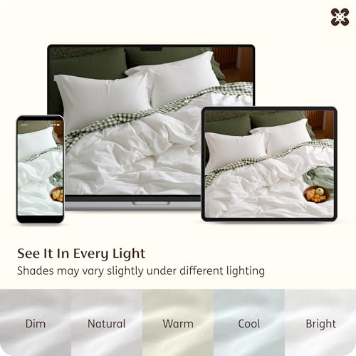 Bedsure Queen Size Linen-Inspired Cotton Duvet Cover Set, 3-Piece, Natural White
