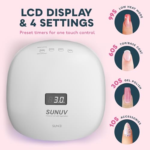 SUNUV 48W UV Dryer SUN4 for Gel Nail Polish, Hema-Free Kit With 16 Colors