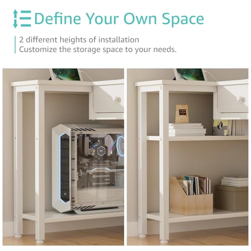 DLisiting White 39.4-Inch L-Shaped Corner Desk with Drawers & Shelves