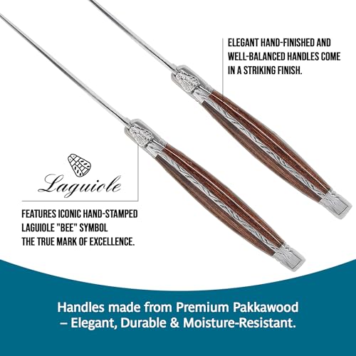 Trudeau Laguiole Steak Knives Set of 6 - Premium Stainless Steel & Pakkawood Handles